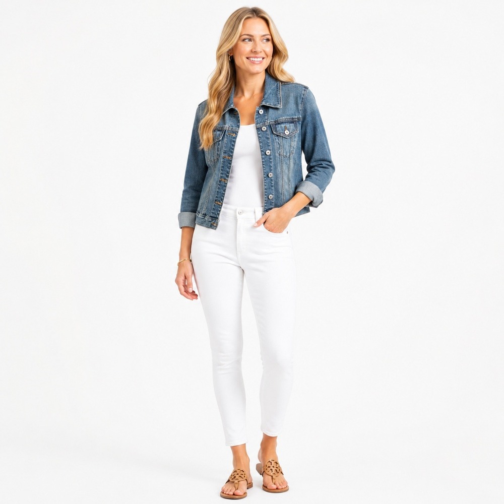 Gap Factory Denim Jacket Womens XS Blue Trucker Stretch Medium Wash Classic